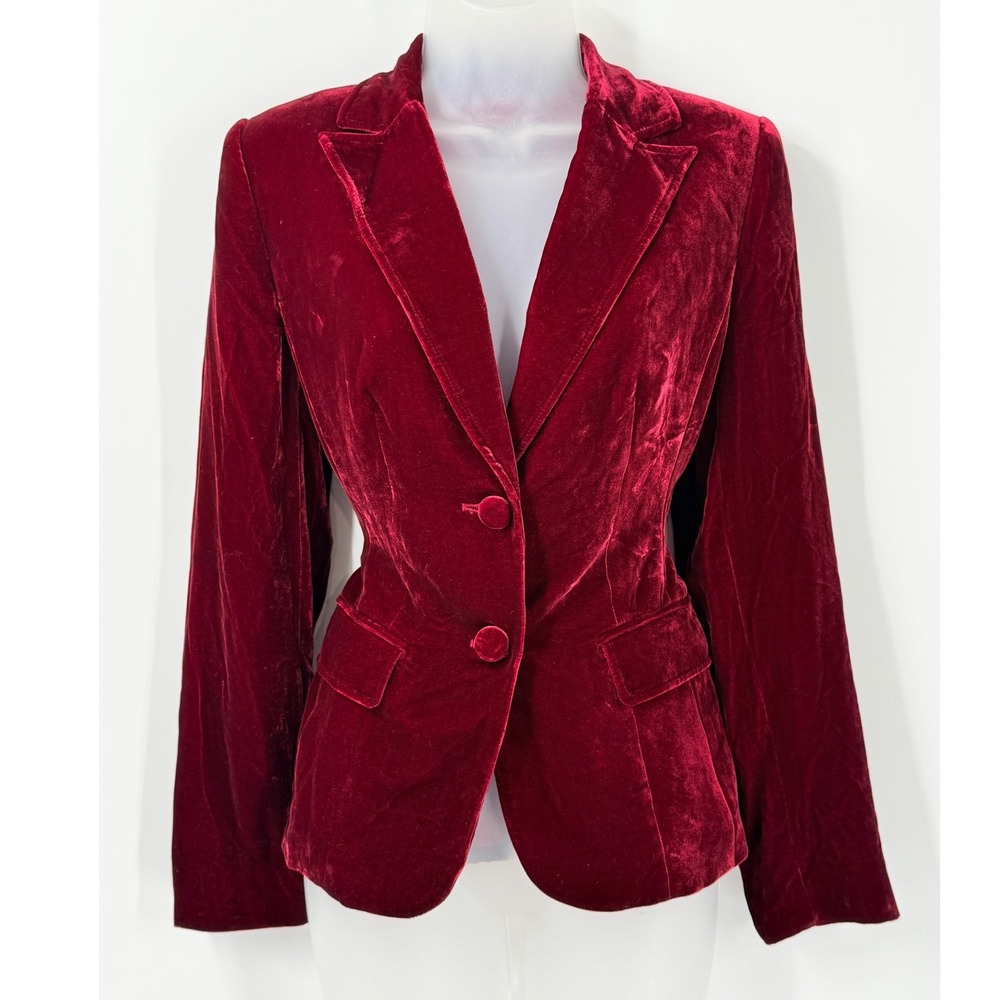 Style & Co Burgundy Velvet Blazer Womens sz 4 Whimsigoth Vamp Holiday Silk Blend